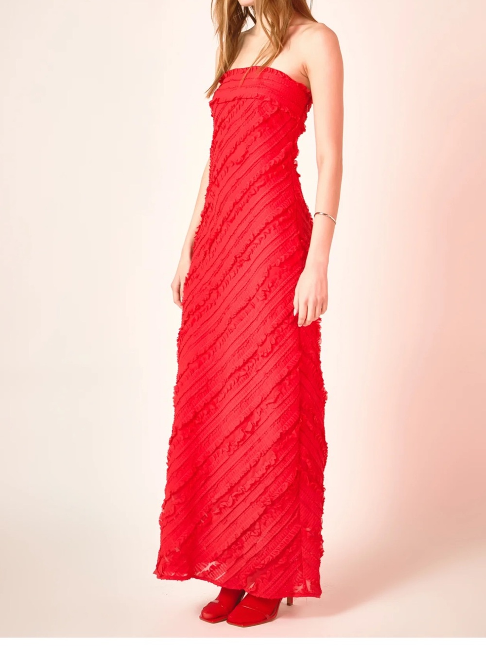 Endless Rose Strapless Ruffled Maxi Dress Red